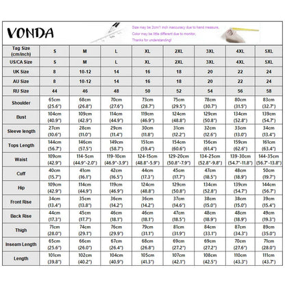 Plus Size VONDA Summer Vacation Style Jumpsuits Women Elegant Solid Color Long Overalls Short Sleeve Elegant Belts Playuits