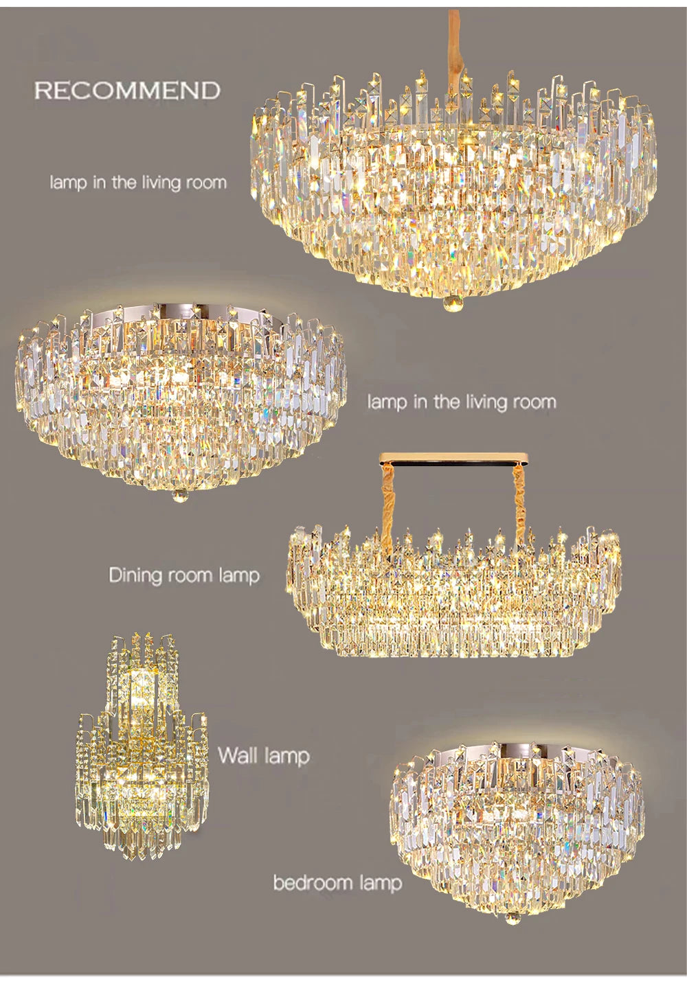 Modern Crystal Pendant Luxury Ceiling Chandelier LED Hanging Lamp for Living Dining Room Bedroom Home Decor Gold Luster Lighting