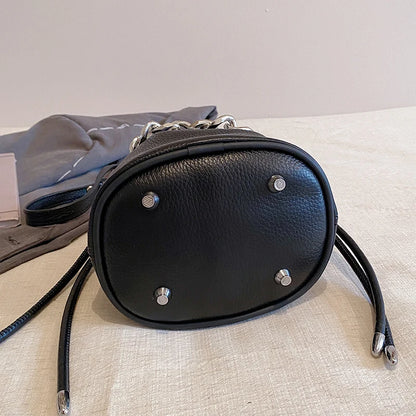 100% Genuine Leather Women Shoulder Crossbody Bags High Quality Solid Color Cow Leather Bucket Handbag Luxury Female Sac