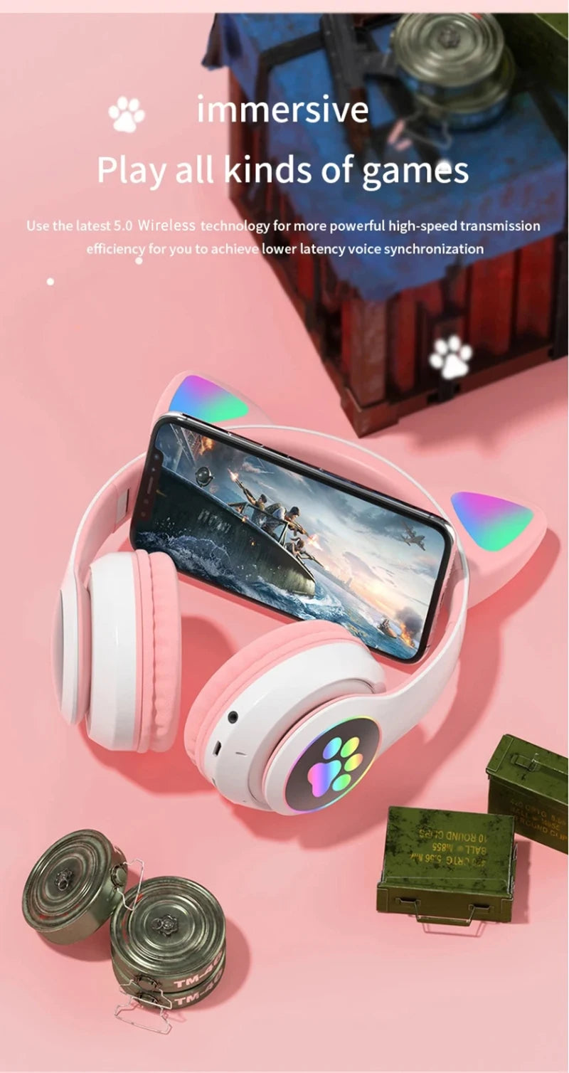 Cat Shaped Wireless Bluetooth Earphones Handsfree Earbuds with Microphone for All Phones Fashion Headphoens Game Headset