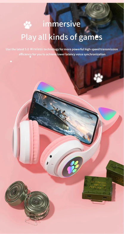 Cat Shaped Wireless Bluetooth Earphones Handsfree Earbuds with Microphone for All Phones Fashion Headphoens Game Headset