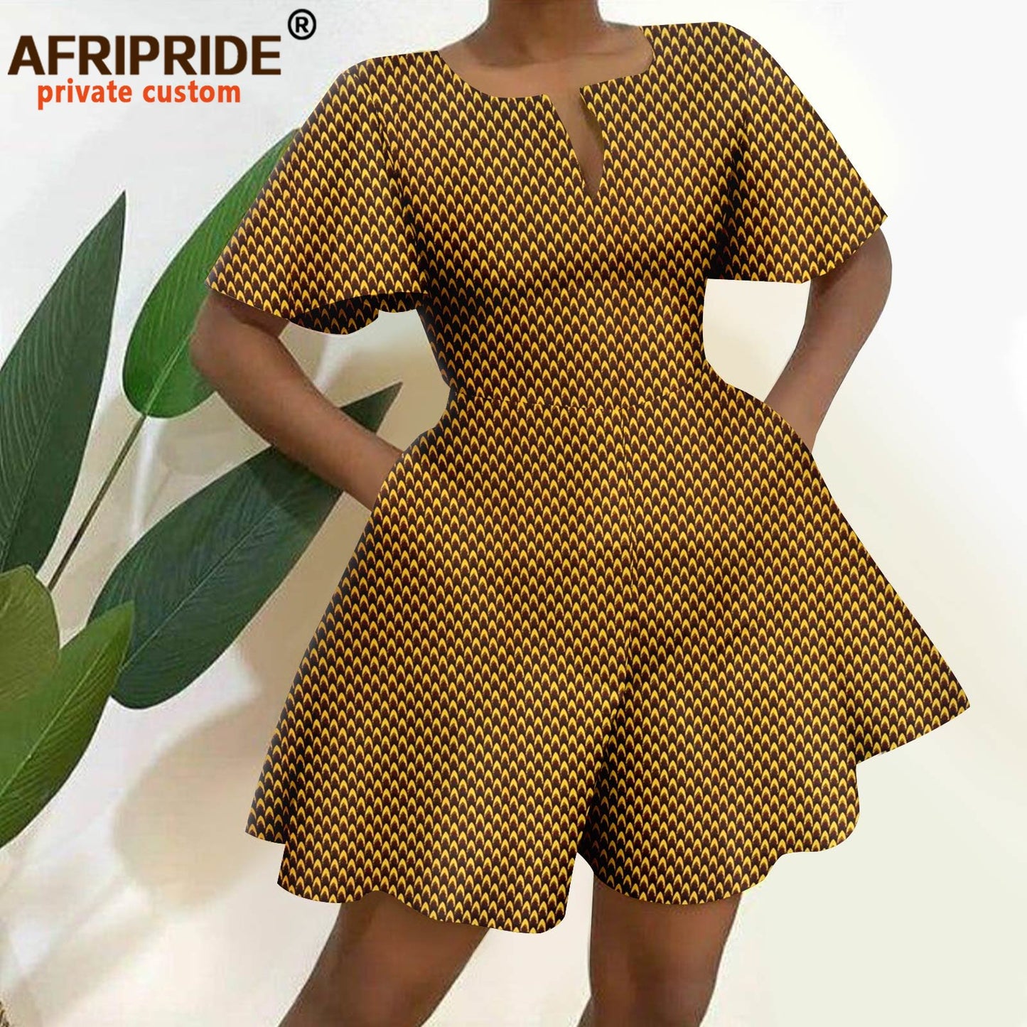 2026 African Clothes for Women Short Sleeve High Waist Print Jumpsuit Casual Cotton Summer Outfits Rompers Playsuits A2329001