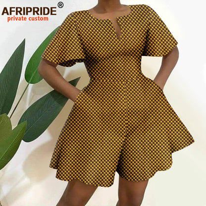 2026 African Clothes for Women Short Sleeve High Waist Print Jumpsuit Casual Cotton Summer Outfits Rompers Playsuits A2329001