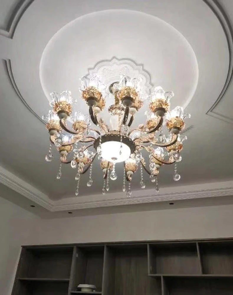 Luxury Living Room Chandelier Crystals Glass Hall Main Pendant Lamps Restaurant Bedroom French Creative Hanging Light Luminaire