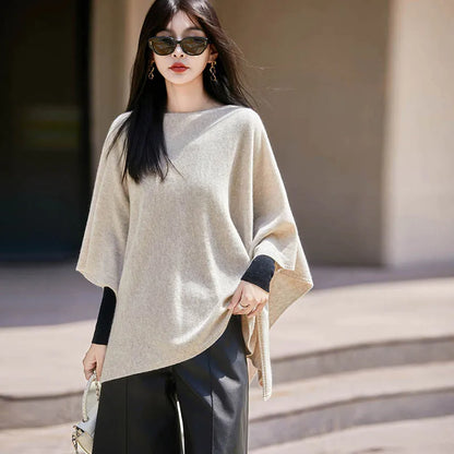 Autumn New 100% Merino Wool Shawl Pullover For Women Soft Solid Cashmere Knitwear Shawl Scarf Female Popular Sweater Grace Tops