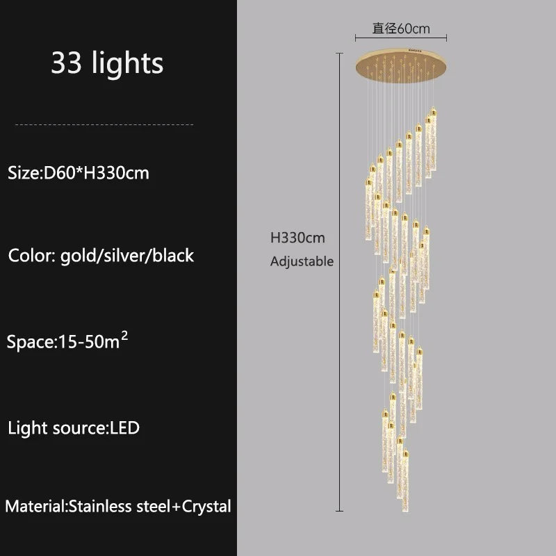 Modern Ceiling Chandelier Luxury Staircase Crystal Chandeliers Duplex Attic Villa Living Room Pendant Lights Home Decor Lighting