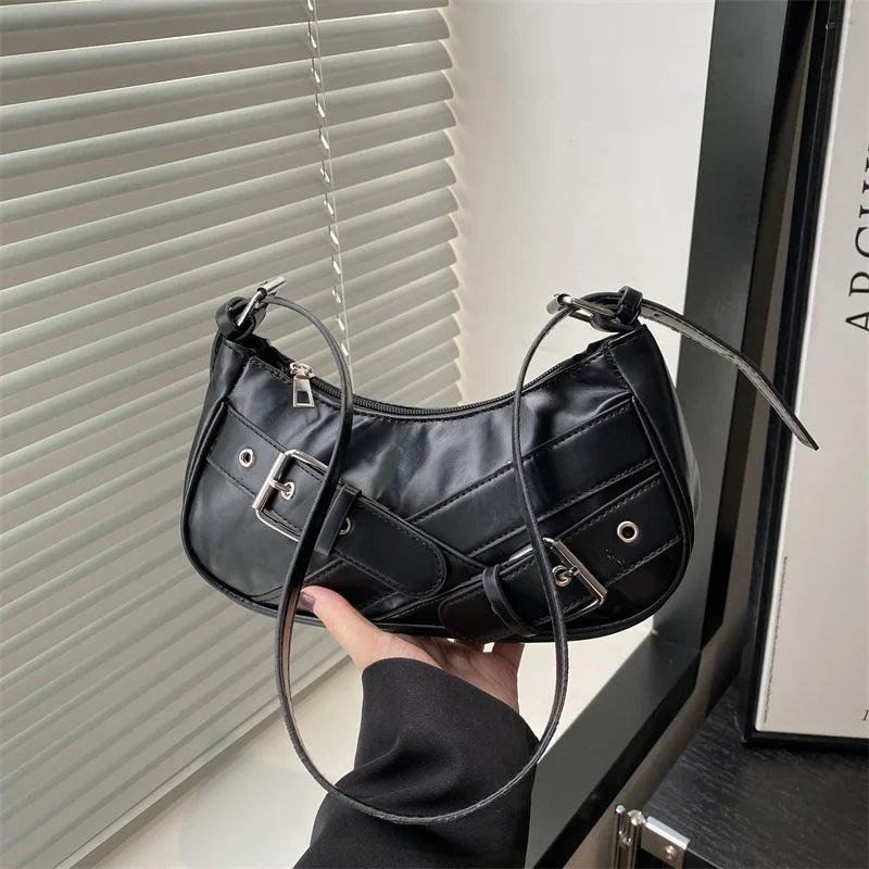 Y2K VintagePULeather WomenShoulderBag Small Crossbody Bag for Women Fashion Ladies Underarm Bag Clutch Purse Female Handbag