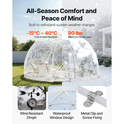 SucceBuy Garden Dome Tent Weatherproof Geodesic Dome Greenhouse with Window PVC Igloo Tents for Backyard Patios Camping Party