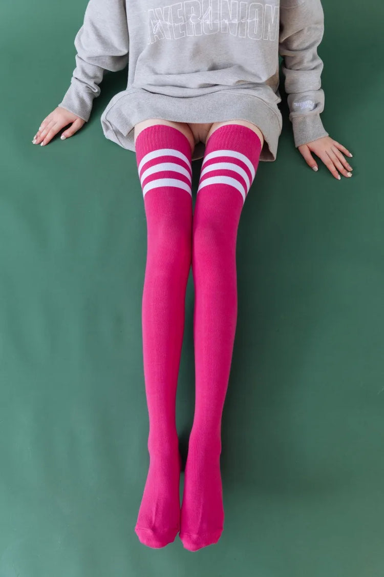 1/2 Pairs Women Over The Knee Socks Cotton Thigh High Socks Black White Blue Colorful Striped Pattern Fashion Casual Daily Wear