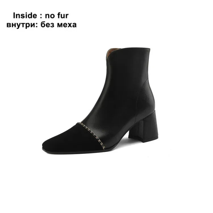 LeShion Of Chanmeb Natural Genuine Leather Boots Luxury Brand Designer Mix-color Kid Suede Ankle Boot Ladies Autumn Winter Shoes