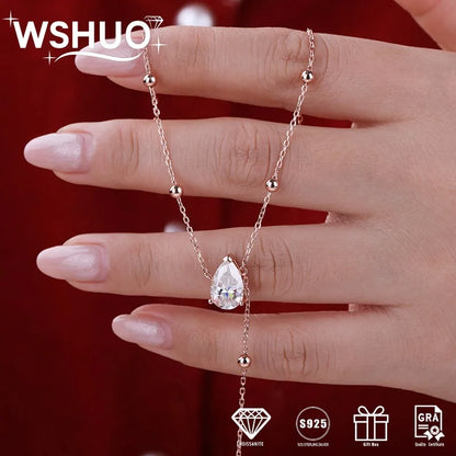 1/2/3CT Moissanite Pendant Necklace for Woman Pear Cut Waterdrop S925 Silver Y-Style Single Diamond Necklace Gift Fine Jewelry