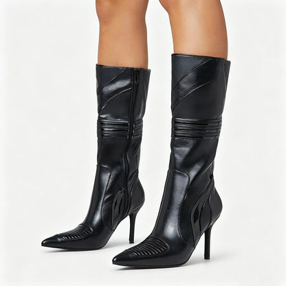 Fashion Leather Pointed Toe Zip Boots Women Design Sexy Stiletto High Heel Knee High Boots Lady Shoes Party Fall Luxury