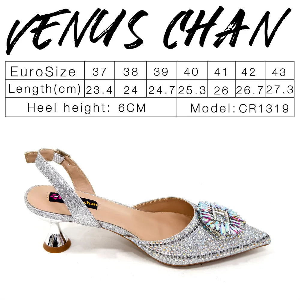 Latest Elegant Wedding Italian Diamond Design Shoes Women's African Party Shoes Crystal Shoes High School High Heels