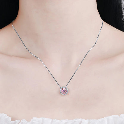 NeeTim 0.5ct 1ct Pink Blue Black Colorful Moissanite Necklaces for Women 925 Sterling Silver Box Chian Pendant Woman's Necklace