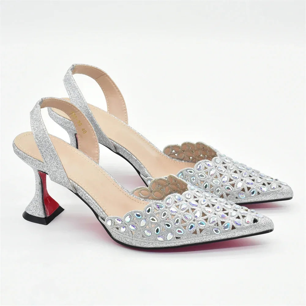 New Arrival Nigeria Women Designer Shoes and Bags Decorated with Rhinestone Wedding Italian Shoes Bag Set Pumps Women Luxury