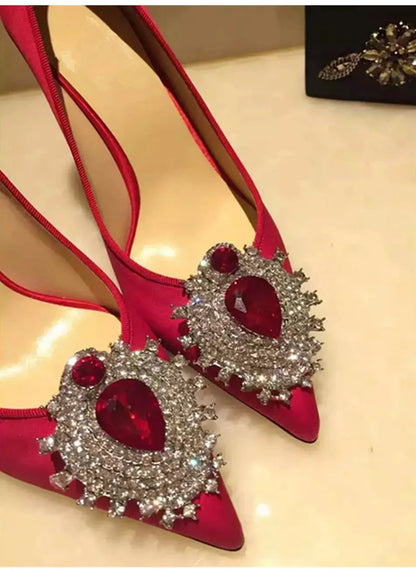 Luxury Diamond Crystal Satin Women Pumps Elegant Pointed toe Stiletto High heels Spring Autumn Fashion Wedding Banquet Shoes