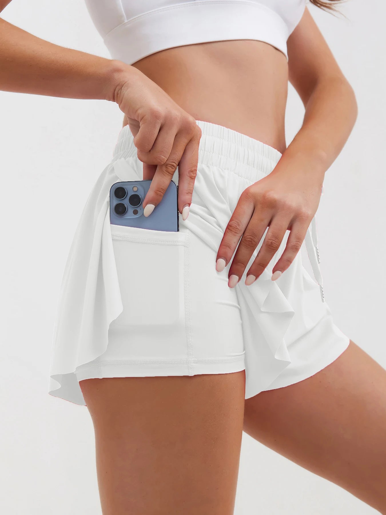 Women's culottes, tennis shorts, nylon spandex, spring/summer sports shorts, anti-exposure strap, drawstring sports shorts