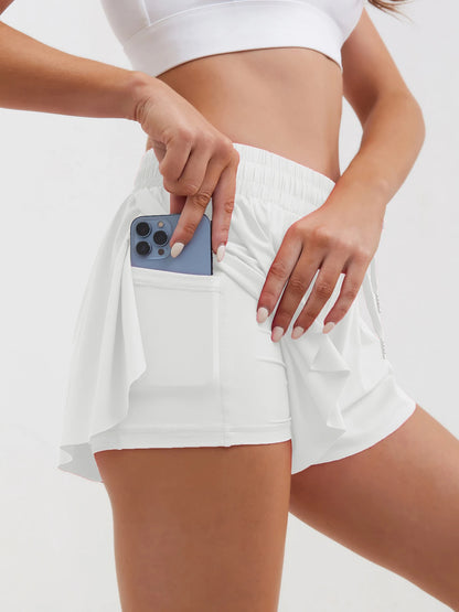 Women's culottes, tennis shorts, nylon spandex, spring/summer sports shorts, anti-exposure strap, drawstring sports shorts