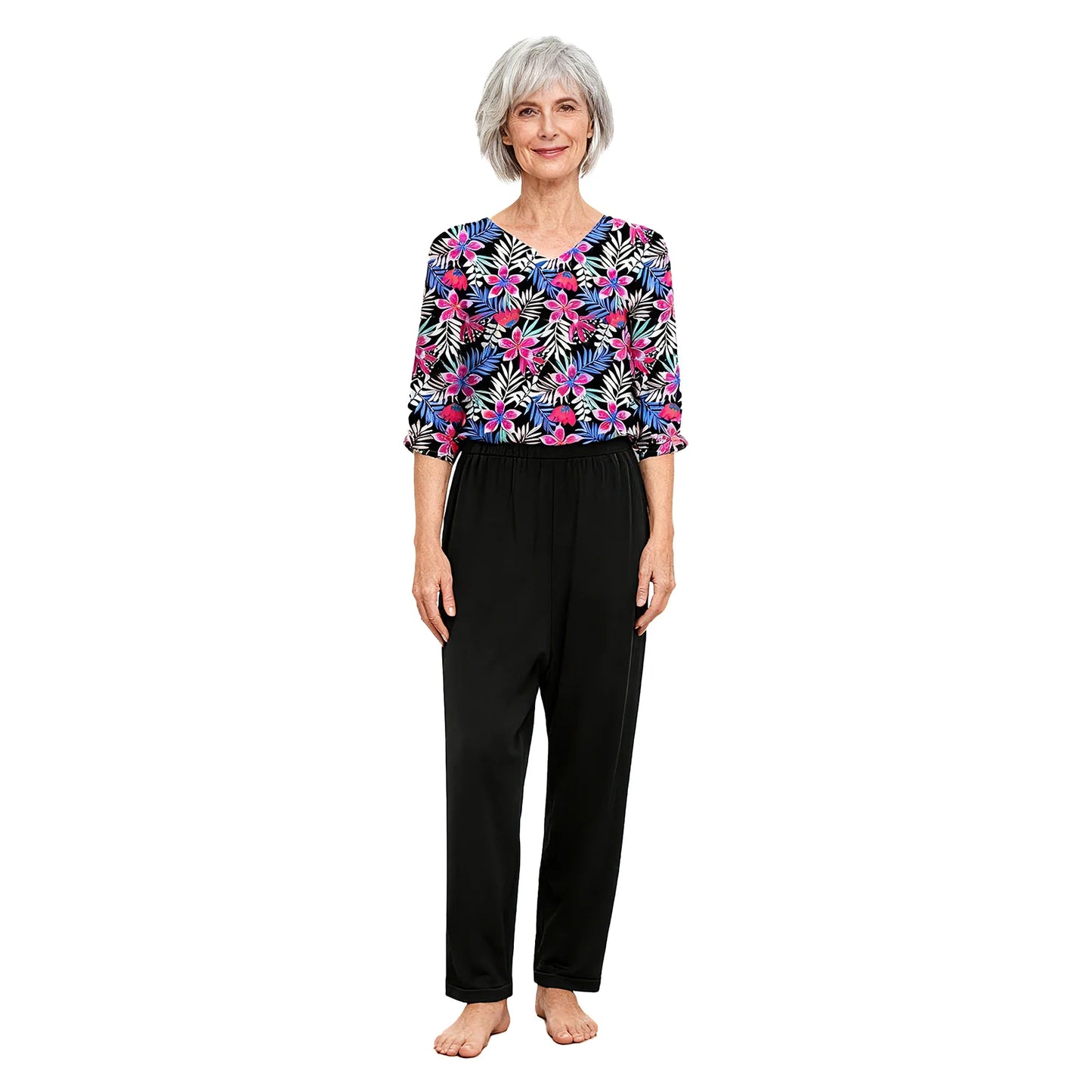 Women's Elderly Anti-Strip Adaptive Jumpsuit Back Legs Zip Long Sleeve Long Pants Nursing Rompers for Special Needs Disabilities