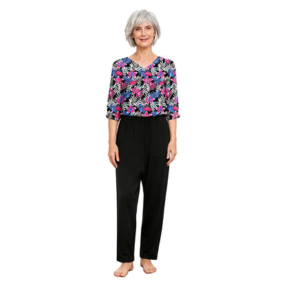 Women's Elderly Anti-Strip Adaptive Jumpsuit Back Legs Zip Long Sleeve Long Pants Nursing Rompers for Special Needs Disabilities