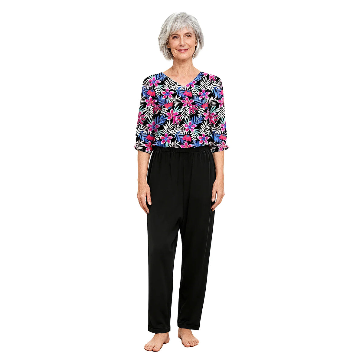 Women Elderly Anti-Strip Adaptive Jumpsuit Cotton Back Legs Zip Long Sleeve Long Pants Nursing Rompers Special Needs Clothing