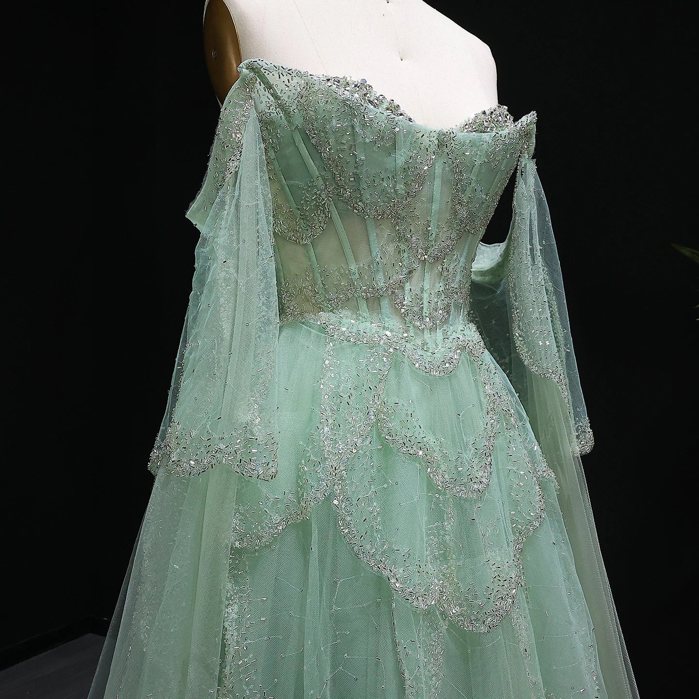 Sharon Said Elegant Off Shoulder Sage Green Evening Dress with Cape Sleeves Sweetheart Luxury for Weddig Party SS215 Customized