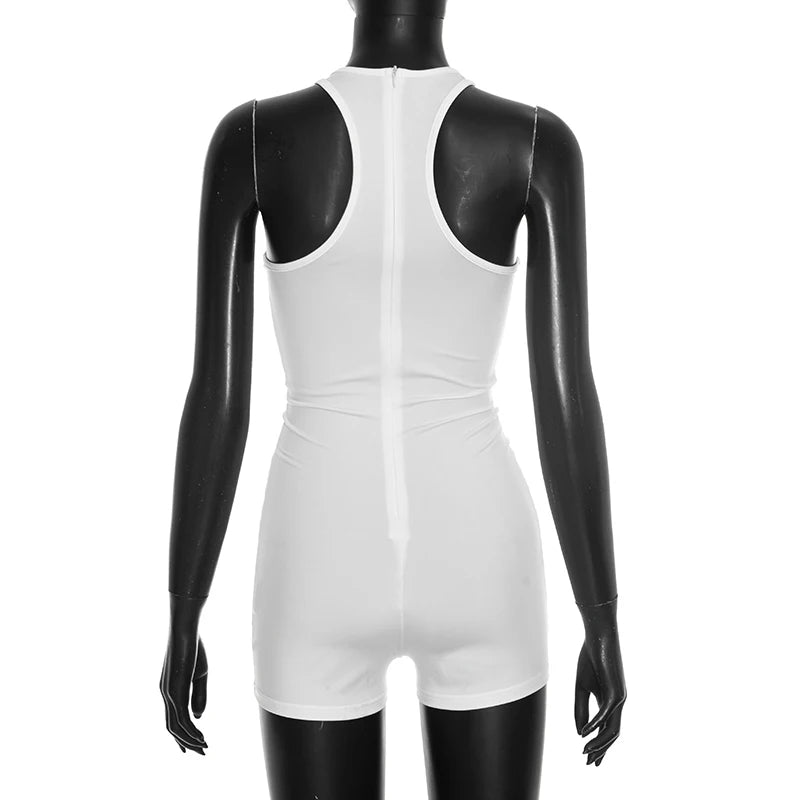 Letter offset printing sleeveless tight hanging neck strapless vest jumpsuit shorts