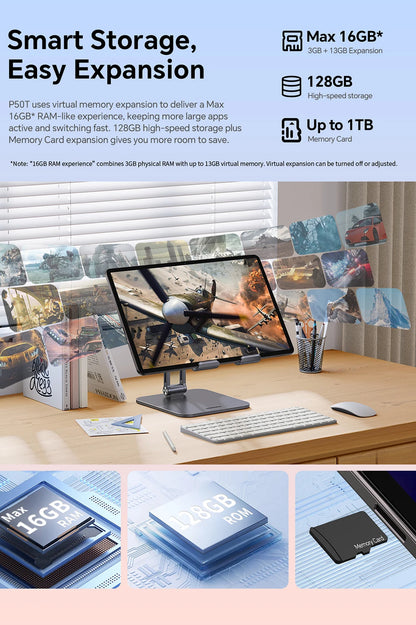 Teclast P50T Android 16 Tablets 90Hz 11" Display 8 Core UNISOC T7250 Max.16GB RAM(3GB+13GB Virtual) 128GB ROM 8000mAh GPS Tabs