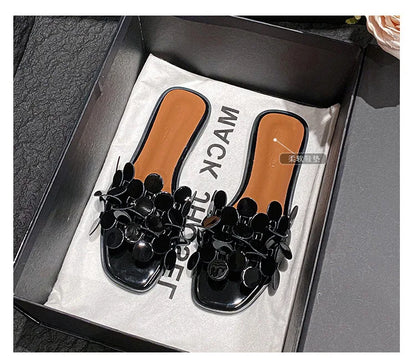 Luxury Floral Petal Flat Sandals Women 2025 Casual Slides Open Toe Sandalias Mujer Flipflops Home Slippers Femme Pantuflas Shoes