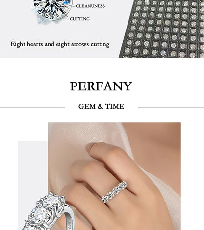 PERFANY 2.5/5CT Moissanite Ring For Women S925 Pure Silver Five Gemstone Ring Luxury Wedding High-end Jewelry