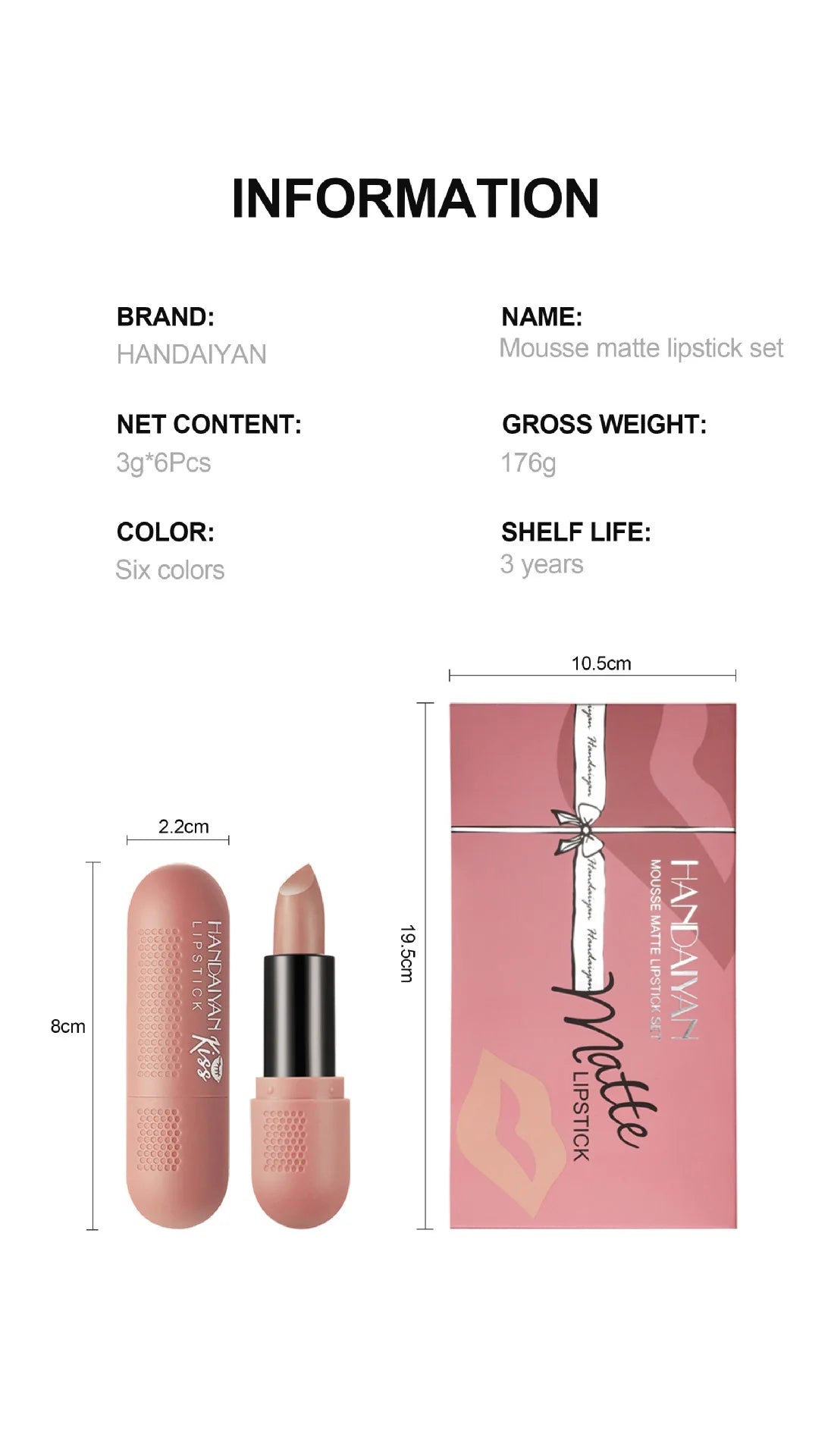 6 Colors Matte Lipstick Set for Women Long Lasting Velvet Texture Non-Drying Radio Tube Makeup Lipsticks Set Gift Box Included