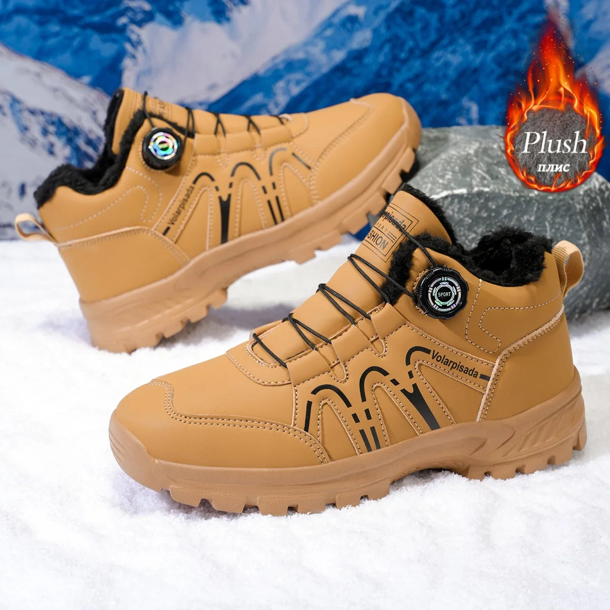 Unisex Winter Fleece Lined Snow Boots Rotary Quick Lock Buckle Waterproof Leather Non Slip Lug Sole Warm Ankle Hiking Booties Cold Resistant Outdoor Trekking Footwear 2026 New