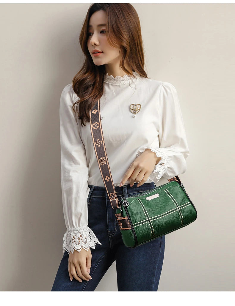 Women Genuine Leather Handbags Luxury Designer 3 Layers Cow Leather Shoulder Crossbody Bags Ladies Large Capacity Messenger Bag