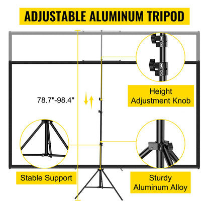 SucceBuy 100 Inch Tripod Projector Screen with Stand 16:9 4K HD Portable Projection Home Cinema for Indoor & Outdoor Projection