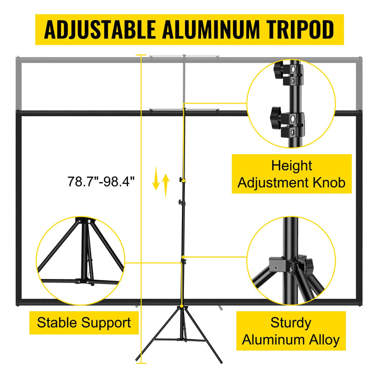 SucceBuy 100 Inch Tripod Projector Screen with Stand 16:9 4K HD Portable Projection Home Cinema for Indoor & Outdoor Projection
