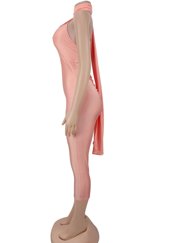 Beyprern Elegant Pink Halter Backless Jumpsuits for Women Sexy Bodycon Jumpsuit Club Party Night Outfits Rompers 2026