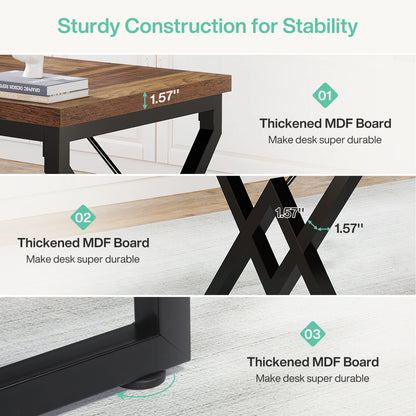 Tribesigns 63" Large Industrial Executive Desk with Extra Thickened Tabletop & Metal Frame, Heavy-Duty Home Office Desk