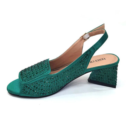 High Heels Shoes for Women Embroidery Rhinestone Italian Design Blue Color Pointed Toe Shoes and Bags Set Fashion