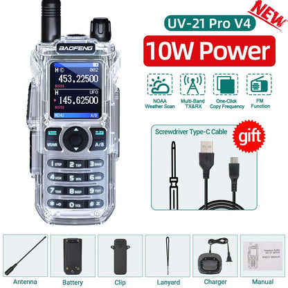 BAOFENG UV-21 PRO Auto Frequency Copy Walkie Talkie Ultra Long Range High Power Multi-Band Type-C Charger Portable Ham Radio