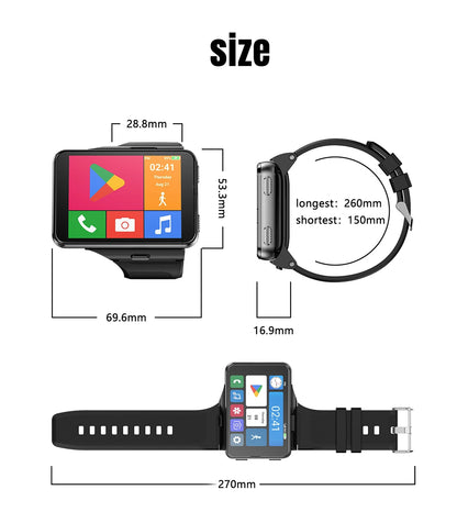 Factory S999 4G LTE Smart Watch 4GB RAM 64GB ROM 2.88" Big Screen Dual Camera Quad Core 2300mAh Android 11.0 Men Smartwatch Men
