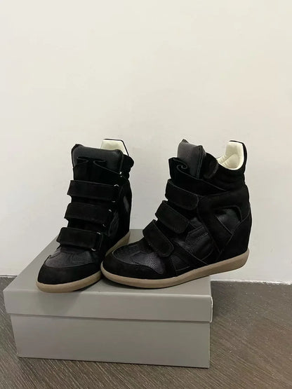 Women's Ankle Boots 2026 New Genuine Leather 8CM Hidden Heel Women Platform Sneakers Fashionable Splice Color Design Women Shoes