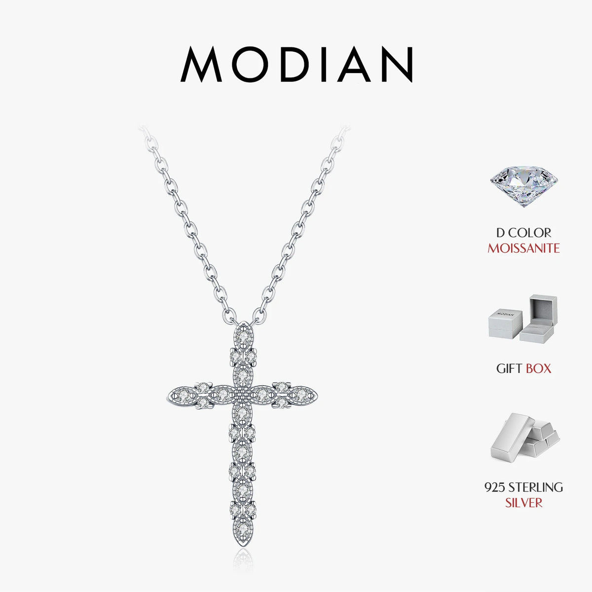 MODIAN D Color Moissanite Necklace 925 Sterling Silver Sparkling Cross Link Chain Pendant Necklaces For Women Fine Jewelry