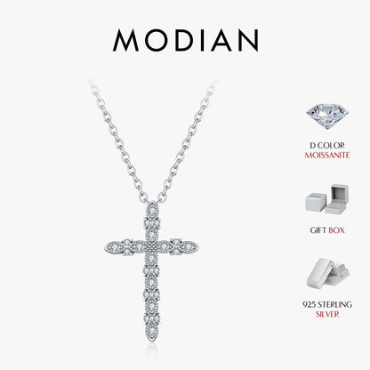 MODIAN D Color Moissanite Necklace 925 Sterling Silver Sparkling Cross Link Chain Pendant Necklaces For Women Fine Jewelry