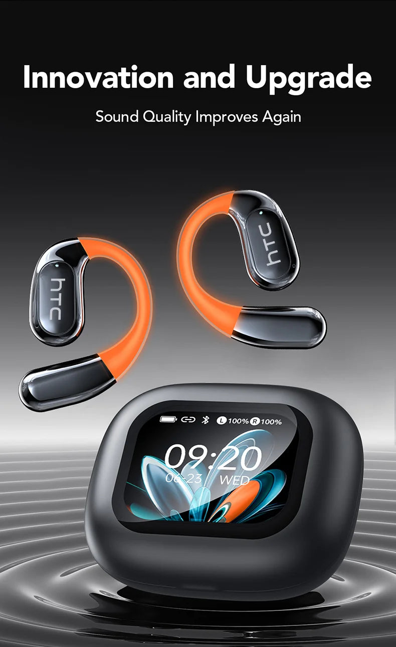 Bluetooth Wireless Headset HTC NE27 AI Real-Time Language Translator Earbuds Ear Hook Touch LCD Display ENC 2026 Choice