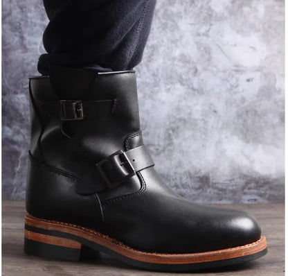 YR Best.Mens Vintage Style Engineer Boots.Quality Motor Rider Handmade Real Cowhide Shoes.Classic Genuine Leather Boots,Cool