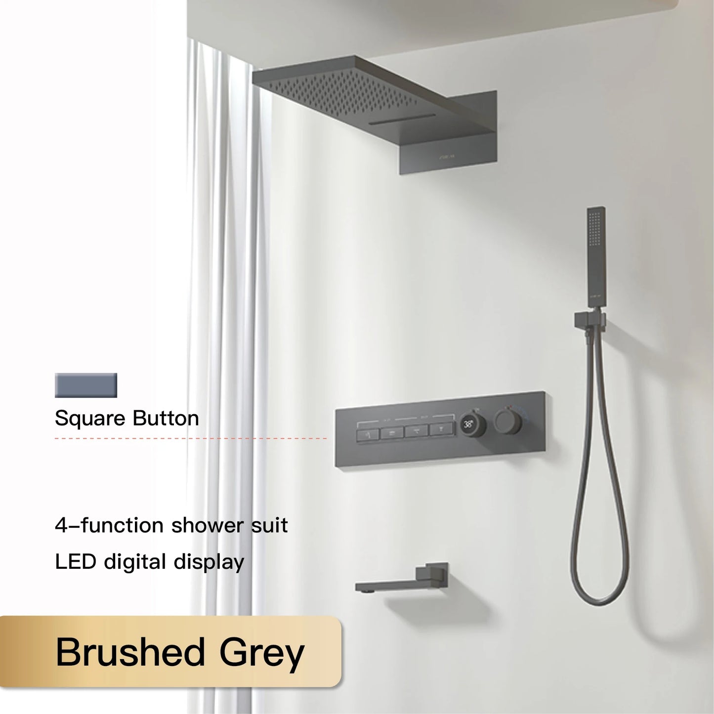 Luxury Black Brass Shower System Wall-Mounted LED Digital Display Design Cold & Hot Dual-Control 4-Function Ceiling Shower Tap