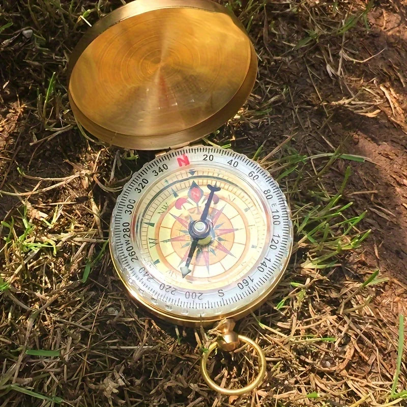 Glow-in-the-Dark Copper Survival Compass Outdoor Camping Hiking Portable Pocket Compass Navigation Survival Tools