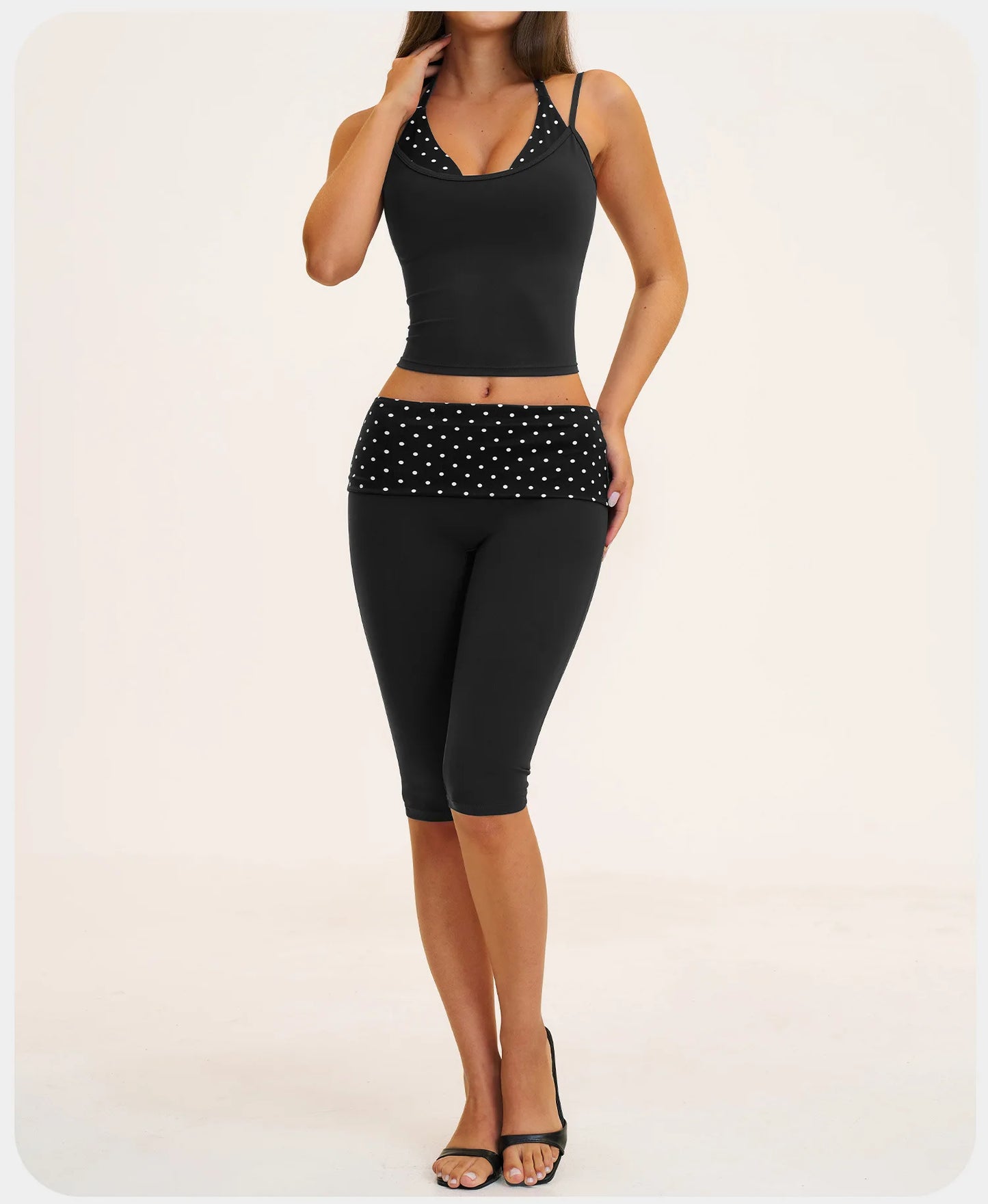 2PCS Stripes Fitness Suit Women's Tracksuits Polka Dot High Waist Workout Capri Pants Sports Set Female Yoga Sports Clothes