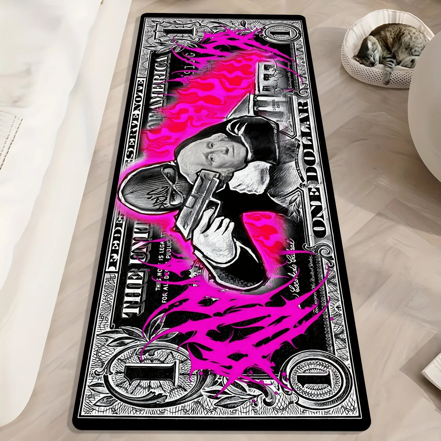 Dollar Bill Motif Area Rug,Thick Non-Slip & Washable,Soft Touch Floor Mat for Living Room,Bedroom,Kitchen,Hallway & Office Decor