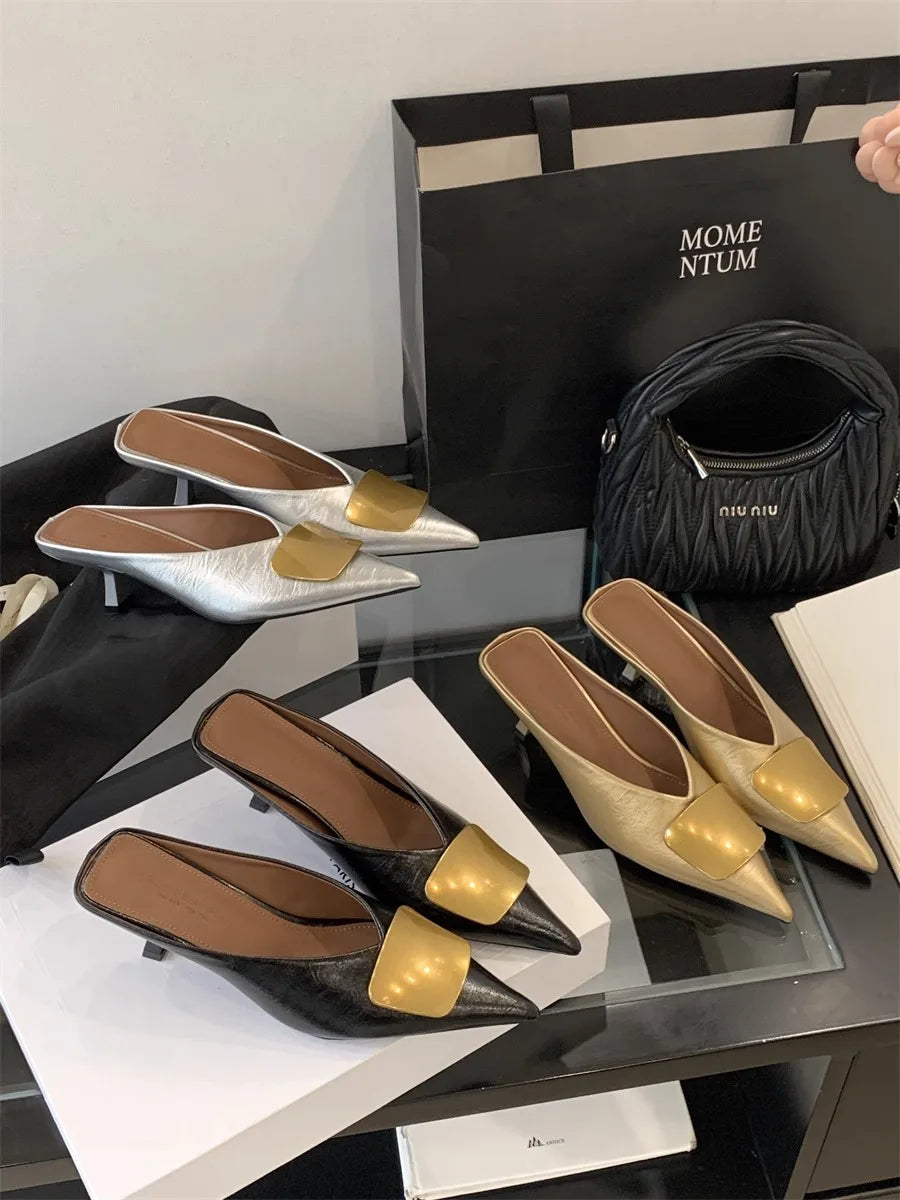 Luxury Womens Shoes High Heels Mules Shoes Pointed Toe Heeled Sandals for Women Elegant Party Slides 2025 Designer Shoes Zaoatos